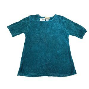 Coldwater Creek Womens Teal Medium Chenille Pullover Sweater Top Rayon